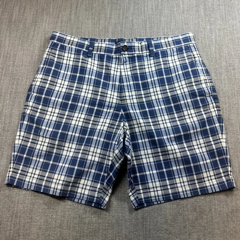 Banana Republic Aiden Shorts Mens 34 Blue Plaid Chino Golf Casual Outdoor Hiking